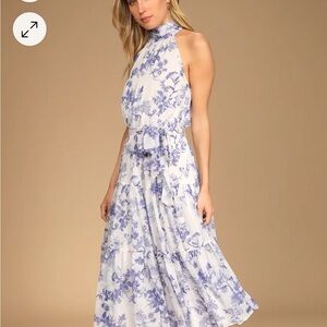 Lulu's Blue and White Halter Sundress Midi